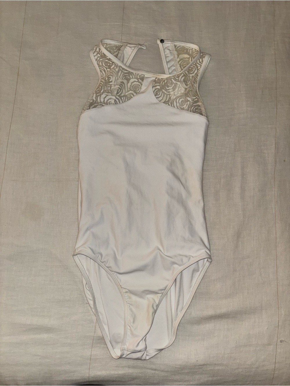 Women's white lace rose design leotard